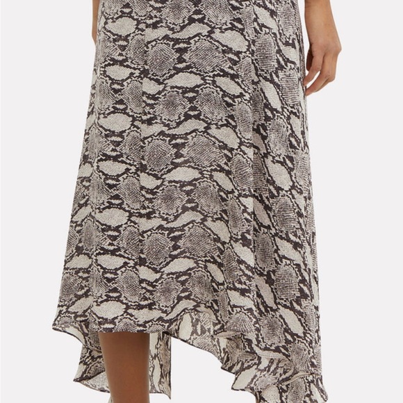 A.L.C. Lev Silk Snake Print Asymmetrical Hem Midi Skirt Size 0 - Picture 4 of 11